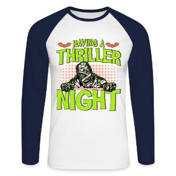 Horreur Halloween Thriller Nuit Maman Creepy - T-shirt baseball manches longues Homme - blanc/marine - Devant - Nik (191cm)