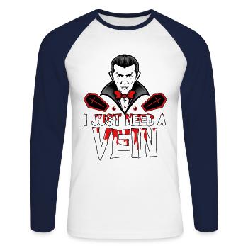 Horror Halloween Brauche eine Vene Gruselig - Unisex Baseballshirt langarm - Weiß/Navy - Vorne - Nik (191cm)