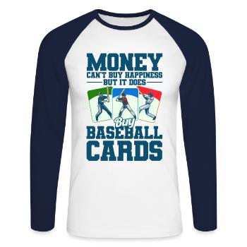 Sports Card Collection Collectors of Baseball Cards - Unisex Long Sleeve Baseball T-Shirt - white/navy - Front - Nik (191cm)