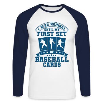 Sports Cards Collection Baseball Card Gift - Unisex Long Sleeve Baseball T-Shirt - white/navy - Front - Nik (191cm)