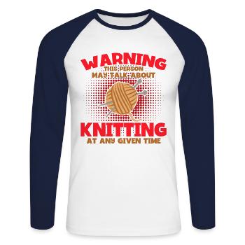 Knitting Yarn Knitting Knitting Fabric Gift - Unisex Long Sleeve Baseball T-Shirt - white/navy - Front - Nik (191cm)