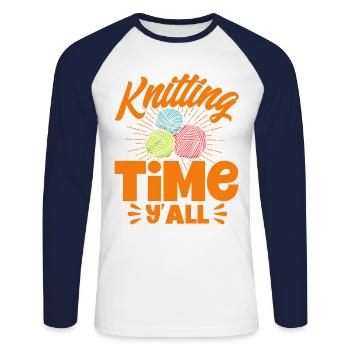 Tricot Fil Tricot TricotEr Tissu Cadeau - T-shirt baseball manches longues Homme - blanc/marine - Devant - Nik (191cm)