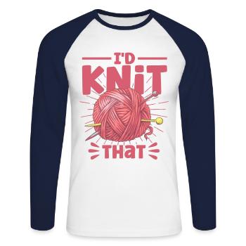 Knitting Fabric Knitting Knitting Gift - Unisex Long Sleeve Baseball T-Shirt - white/navy - Front - Nik (191cm)