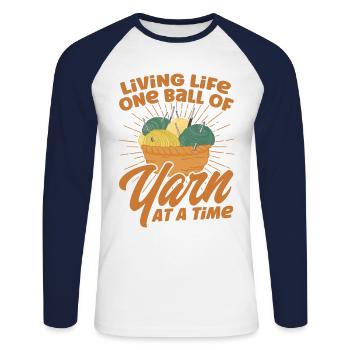 Yarn Knitting Knitting Knitting Fabric Gift - Unisex Long Sleeve Baseball T-Shirt - white/navy - Front - Nik (191cm)