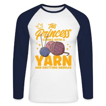 Knitting Fabric Knitting Yarn Knitting Gift - Unisex Long Sleeve Baseball T-Shirt - white/navy - Front - Nik (191cm)