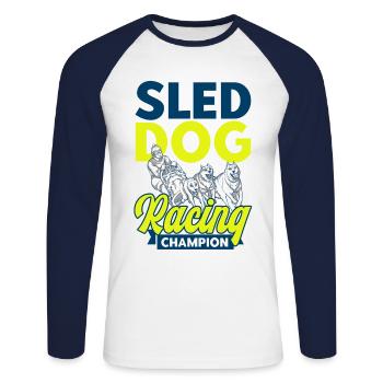 Traîneau à chiens Course de chiens de traîneau Hundesch - T-shirt baseball manches longues Homme - blanc/marine - Devant - Nik (191cm)