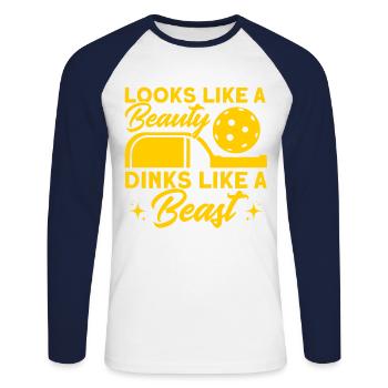Pickleball Player Pickleball Paddleball Cadeau - T-shirt baseball manches longues Homme - blanc/marine - Devant - Nik (191cm)