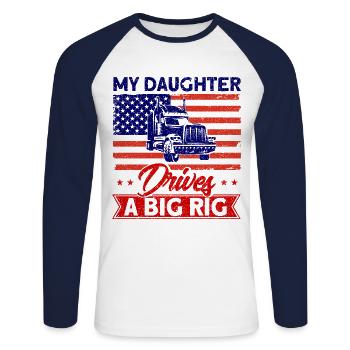 Chauffeur de camion Semi-remorque Cadeau de chauffeur de camion - T-shirt baseball manches longues Homme - blanc/marine - Devant - Nik (191cm)