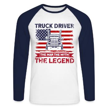 Semi-remorque Trucker Semitrailer Cadeau - T-shirt baseball manches longues Homme - blanc/marine - Devant - Nik (191cm)