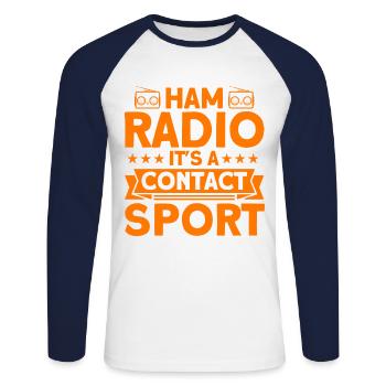 Radio amateur Code Morse diffusion radio amateur Gesche - T-shirt baseball manches longues Homme - blanc/marine - Devant - Nik (191cm)