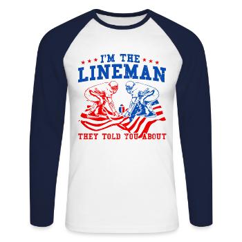 American Football American Football Mannschaft Foo - Unisex Baseballshirt langarm - Weiß/Navy - Vorne - Nik (191cm)
