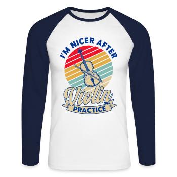 Violon Orchestre Violoniste Violon Amateur Cadeau - T-shirt baseball manches longues Homme - blanc/marine - Devant - Nik (191cm)
