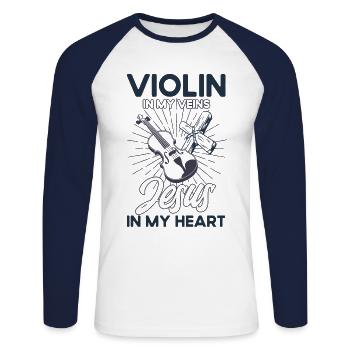 Amateur de violon Violoniste Violoniste d’orchestre - T-shirt baseball manches longues Homme - blanc/marine - Devant - Nik (191cm)