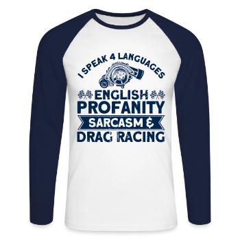 Voiture de course Drag Racing Cadeau de voiture de course - T-shirt baseball manches longues Homme - blanc/marine - Devant - Nik (191cm)