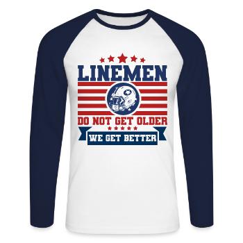 Joueur de football américain Équipe de football américain Foot - T-shirt baseball manches longues Homme - blanc/marine - Devant - Nik (191cm)