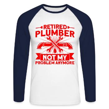 Installations sanitaires Plomberie Entretien de San - T-shirt baseball manches longues Homme - blanc/marine - Devant - Nik (191cm)
