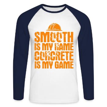 Chantier de chantier Béton Constructeur Travailleur de la construction Cadeau - T-shirt baseball manches longues Homme - blanc/marine - Devant - Nik (191cm)