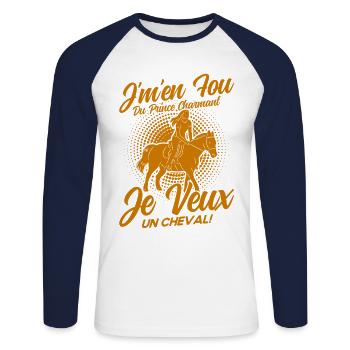 Pferde Reiter Reiten Geschenk - Unisex Baseballshirt langarm - Weiß/Navy - Vorne - Nik (191cm)