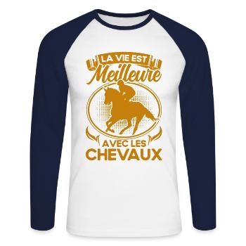 Cadeau Riding Rider Rider - T-shirt baseball manches longues Homme - blanc/marine - Devant - Nik (191cm)
