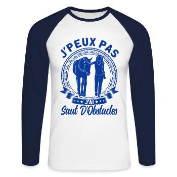 Chevaux Cavalier Cheval Cadeau - T-shirt baseball manches longues Homme - blanc/marine - Devant - Nik (191cm)