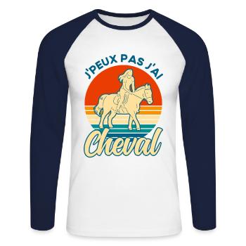 Cavalier Cheval Cavalier Cadeau - T-shirt baseball manches longues Homme - blanc/marine - Devant - Nik (191cm)