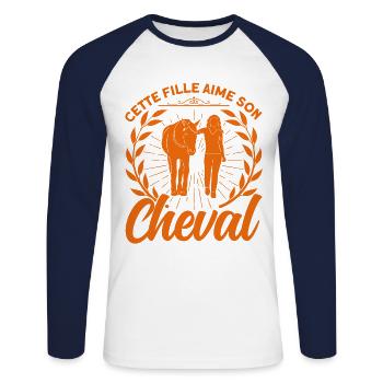 Pferde Reiten Reiter Geschenk - Unisex Baseballshirt langarm - Weiß/Navy - Vorne - Nik (191cm)