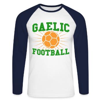 Football gaélique Sport d’équipe irlandais Gälisc - T-shirt baseball manches longues Homme - blanc/marine - Devant - Nik (191cm)