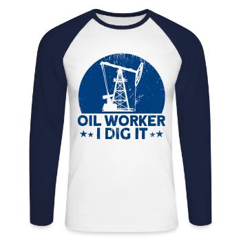 Gas Worker Oilfield Working in Fracking Gift - Unisex Long Sleeve Baseball T-Shirt - white/navy - Front - Nik (191cm)