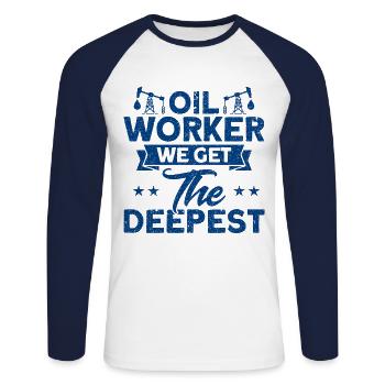 Oil Field Workers Oilfield Working in Fracking - Unisex Long Sleeve Baseball T-Shirt - white/navy - Front - Nik (191cm)