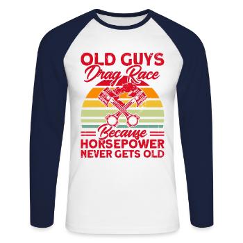 Cadeau de course de voitures de course de dragsters - T-shirt baseball manches longues Homme - blanc/marine - Devant - Nik (191cm)