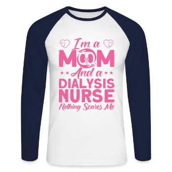 Dialysis Nurse Nurse Nurses - Unisex Long Sleeve Baseball T-Shirt - white/navy - Front - Nik (191cm)