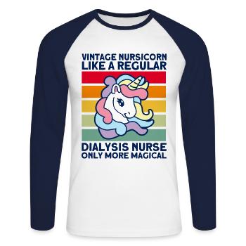 Dialyse Dialyse Schwester Krankenpflege Geschenk - Unisex Baseballshirt langarm - Weiß/Navy - Vorne - Nik (191cm)