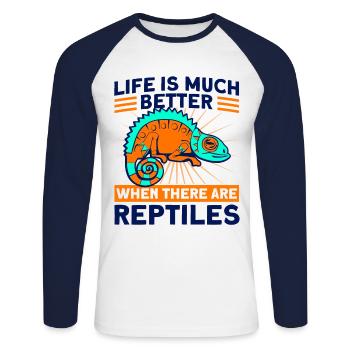 Reptile Lovers Reptile Snake Cadeau - T-shirt baseball manches longues Homme - blanc/marine - Devant - Nik (191cm)