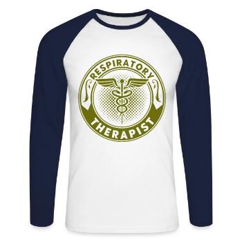 Thérapeute respiratoire agréé Respirotar Ther - T-shirt baseball manches longues Homme - blanc/marine - Devant - Nik (191cm)