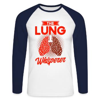Thérapeute respiratoire agréé Respirotär Th - T-shirt baseball manches longues Homme - blanc/marine - Devant - Nik (191cm)