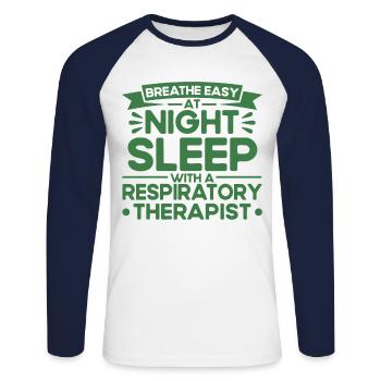 Thérapeute respiratoire agréé Respirotic T - T-shirt baseball manches longues Homme - blanc/marine - Devant - Nik (191cm)