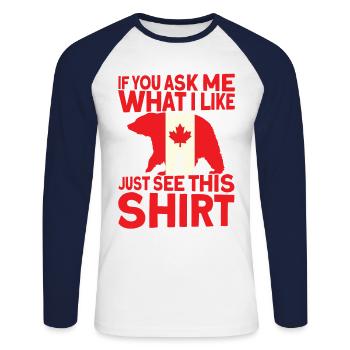Cadeau du drapeau canadien canadien - T-shirt baseball manches longues Homme - blanc/marine - Devant - Nik (191cm)