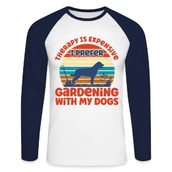 Chiens Hobby Jardinier Jardinier Cadeau de jardinage - T-shirt baseball manches longues Homme - blanc/marine - Devant - Nik (191cm)