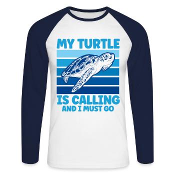 Turtle Keeping Sea Turtle Turtles - Unisex Long Sleeve Baseball T-Shirt - white/navy - Front - Nik (191cm)