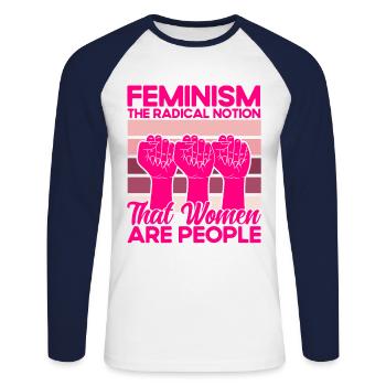 Empowerment of gender equality F - Unisex Long Sleeve Baseball T-Shirt - white/navy - Front - Nik (191cm)