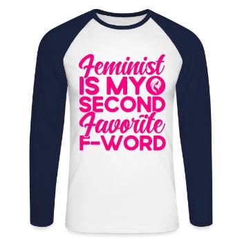 Gender equality Gender equality - Unisex Long Sleeve Baseball T-Shirt - white/navy - Front - Nik (191cm)