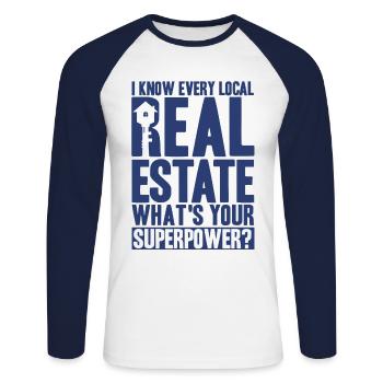 Immobilier Vendre maison Vente immobilière Geschen - T-shirt baseball manches longues Homme - blanc/marine - Devant - Nik (191cm)