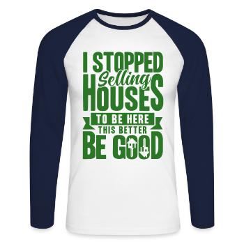 Maison immobilière Vendre Agent immobilier Cadeau - T-shirt baseball manches longues Homme - blanc/marine - Devant - Nik (191cm)