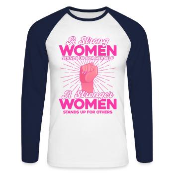 Feminist gender equality F - Unisex Long Sleeve Baseball T-Shirt - white/navy - Front - Nik (191cm)