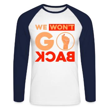 Gender equality Feminism Rec - Unisex Long Sleeve Baseball T-Shirt - white/navy - Front - Nik (191cm)