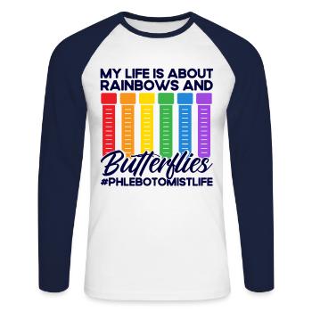 Blood Sampling Phlebotomist Phlebotomy Gift - Unisex Long Sleeve Baseball T-Shirt - white/navy - Front - Nik (191cm)