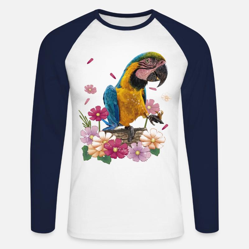 Der blau-gelbe Ara - Unisex Baseballshirt langarm - Weiß/Navy