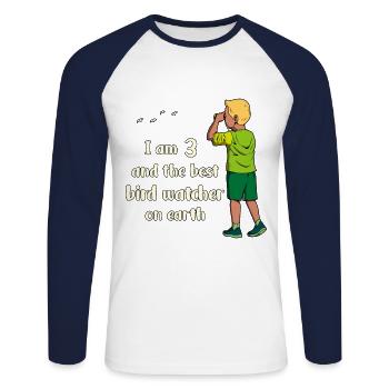 J’ai 3 ans - Garçon Observation des oiseaux - T-shirt baseball manches longues Homme - blanc/marine - Devant - Nik (191cm)