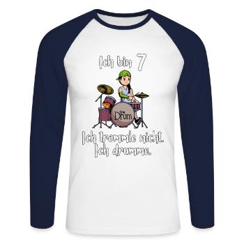 Ich bin 7 - Mädchen Schlagzeuger - Unisex Baseballshirt langarm - Weiß/Navy - Vorne - Nik (191cm)