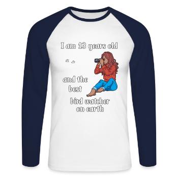 I'm 13 - Girl Bird Watching - Unisex Long Sleeve Baseball T-Shirt - white/navy - Front - Nik (191cm)